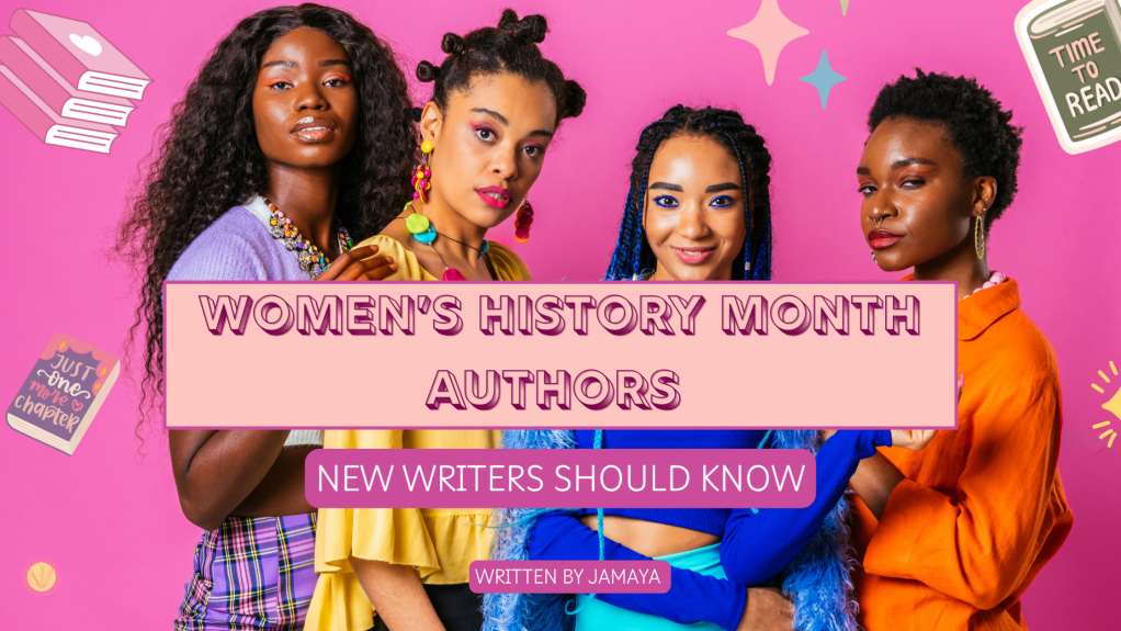 Women's history month author with 4 black women in colorful outfits on pink background - Win's books