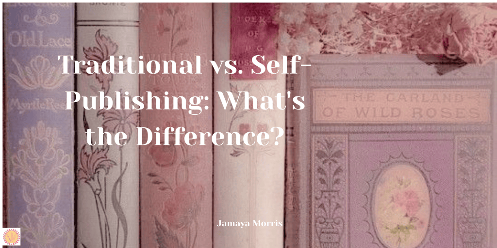 Traditional vs self publishing with pink background of pink books