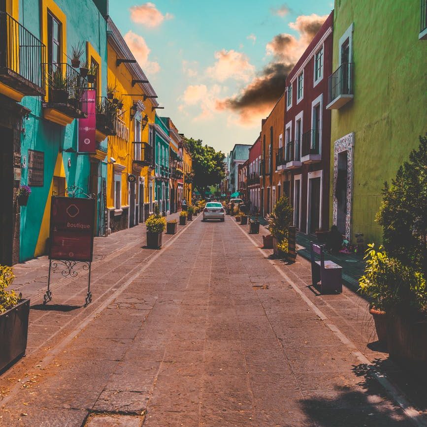 colorful painted buildings;