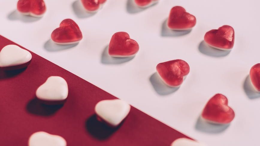 composition of sweet heart marmalade on surface