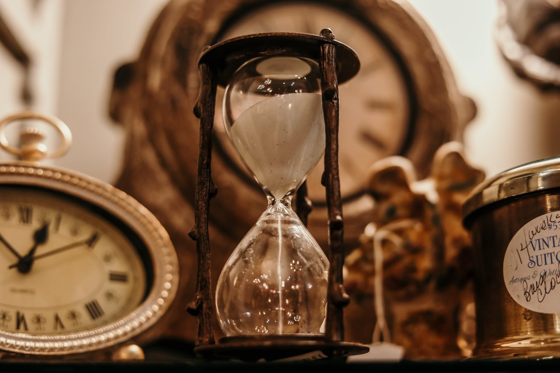 shallow focus of clear hourglass; child of tempus; god of time