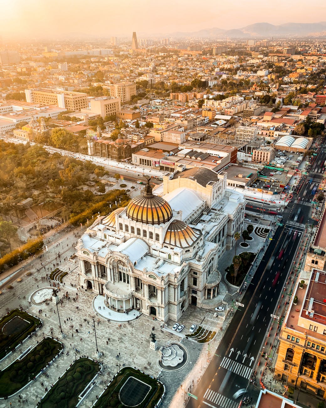 aerial photo of buildings; author spotlight with Ofelia Montelongo