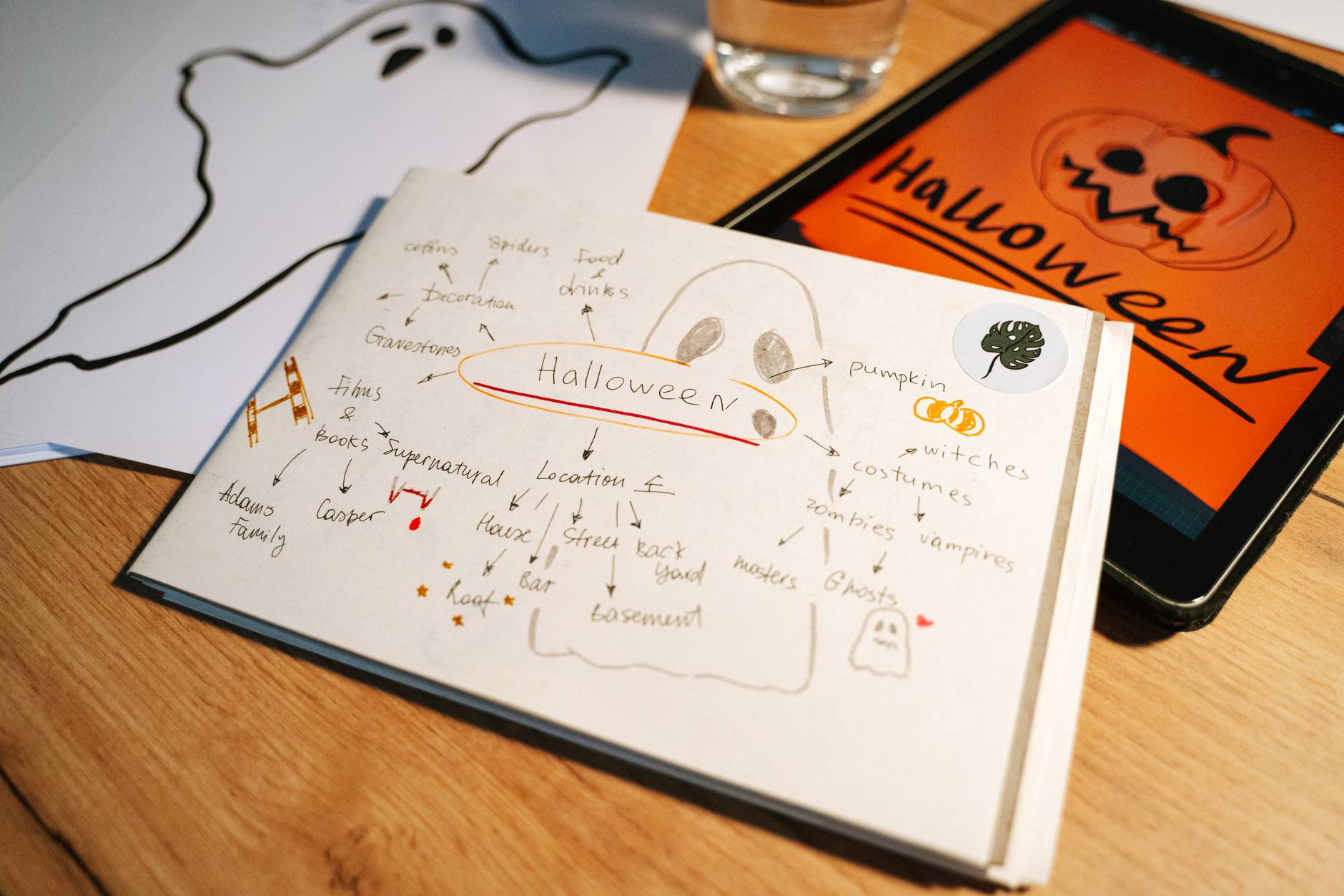 halloween drawings on a table